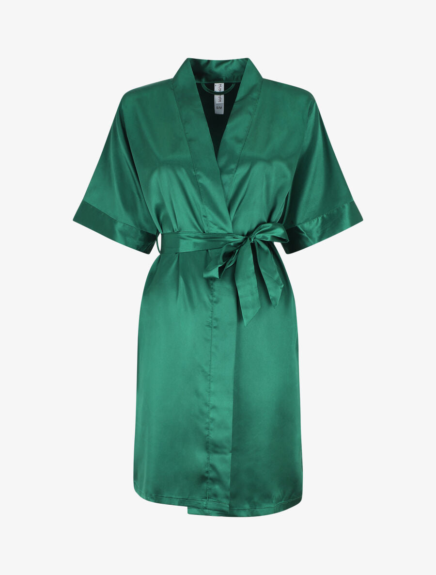 Ensemble kimono et nuisette satinés - Vert foncé - 6