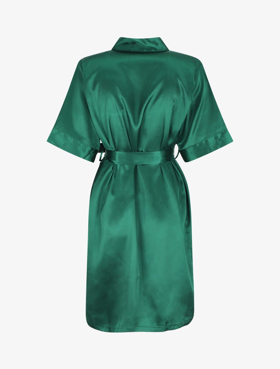 Ensemble kimono et nuisette satinés - Vert foncé - 2