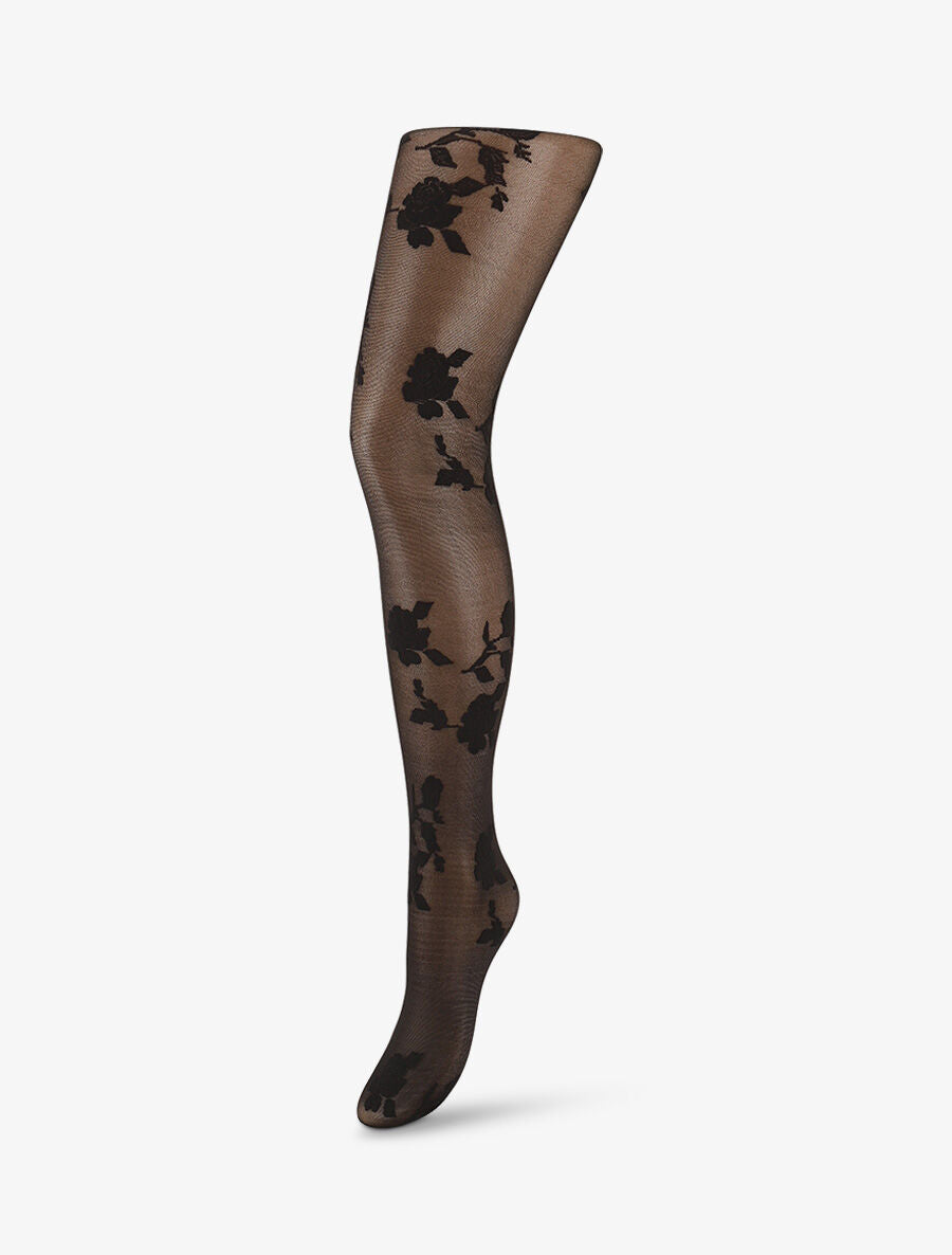 Collants en voile à imprimé floral - Noir - 1