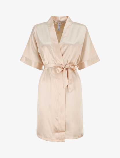 Kimono satiné manches courtes - Beige - 1
