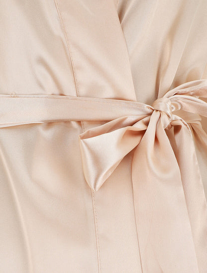 Kimono satiné manches courtes - Beige - 3