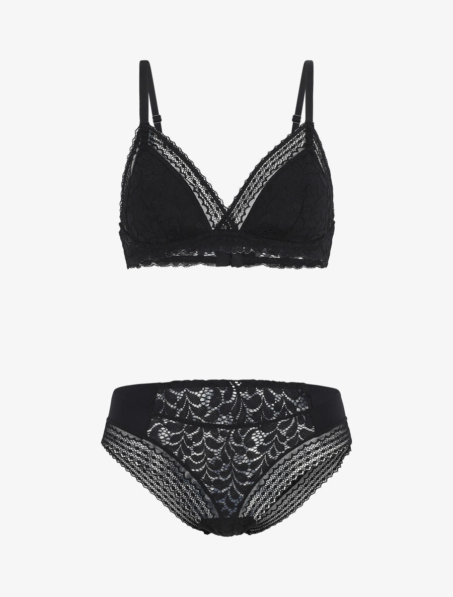 Ensemble push up en dentelle à motifs fleuri - Noir - 4