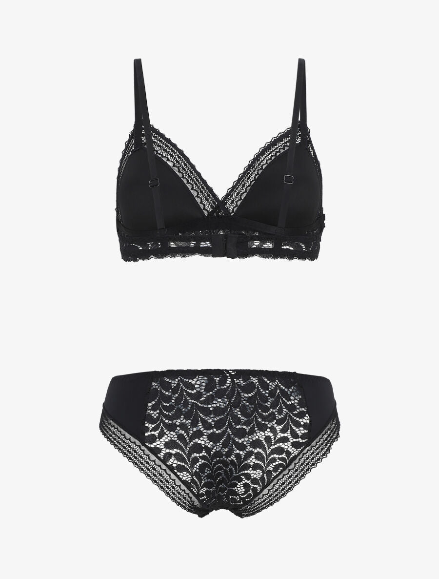 Ensemble push up en dentelle à motifs fleuri - Noir - 2