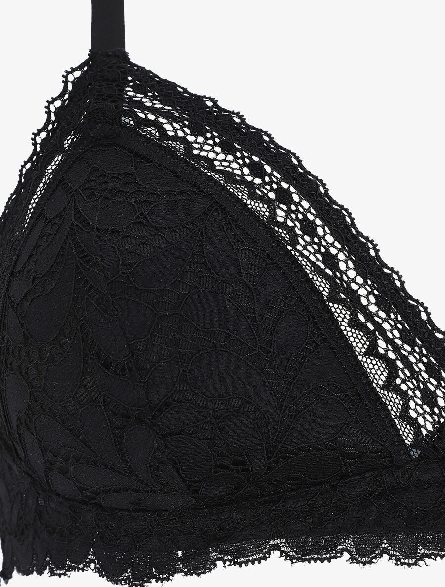 Ensemble push up en dentelle à motifs fleuri - Noir - 3