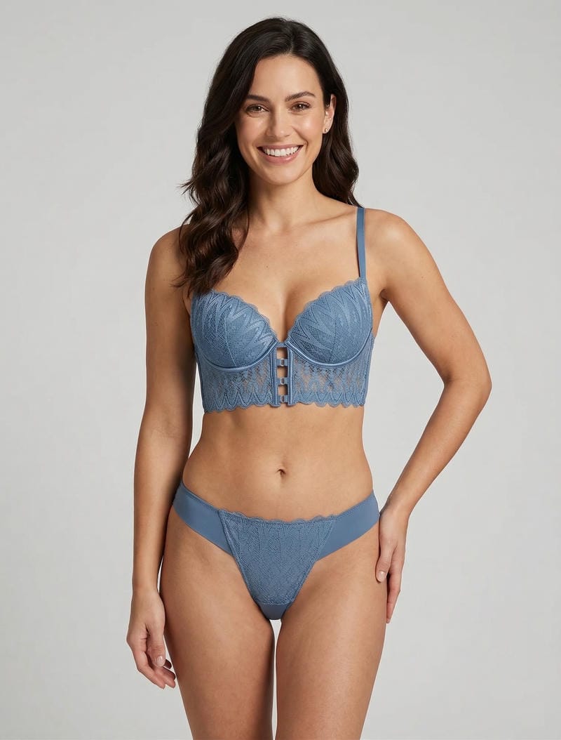 Completo reggiseno e perizoma in pizzo - Blu