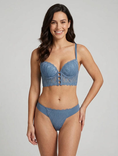Completo reggiseno e perizoma in pizzo - Blu