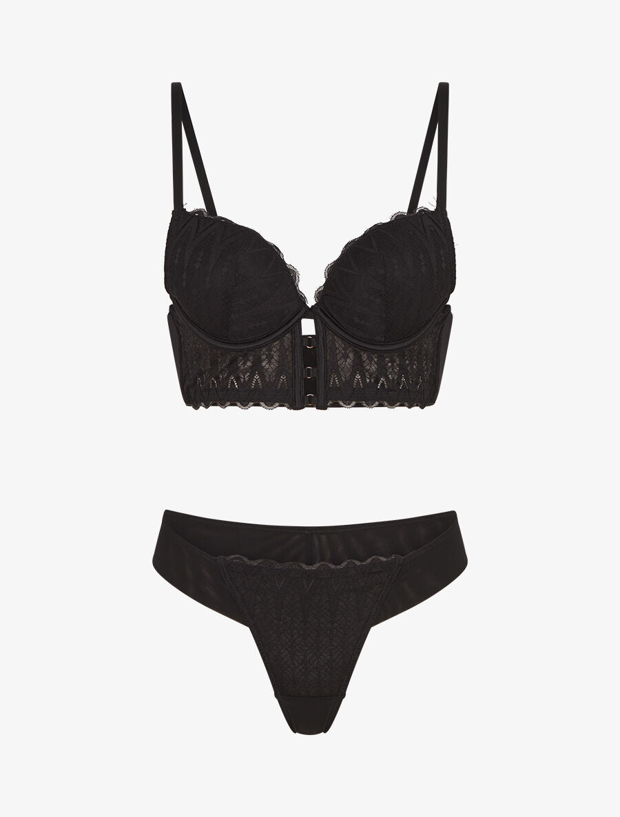 Ensemble soutien-gorge et tanga en dentelle - Noir - 1