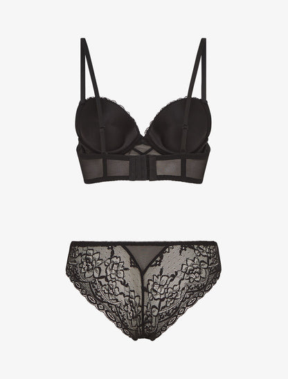 Ensemble soutien-gorge et culotte en dentelle - Noir - 2