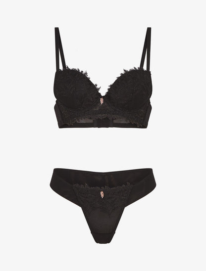 Ensemble soutien-gorge et tanga à bijoux lauriers strassés - Noir - 1
