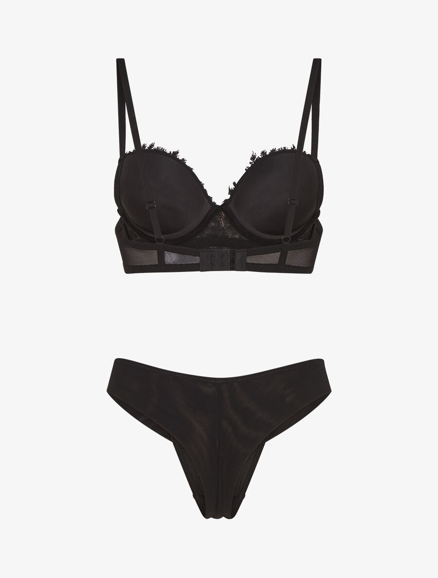 Ensemble soutien-gorge et tanga à bijoux lauriers strassés - Noir - 2