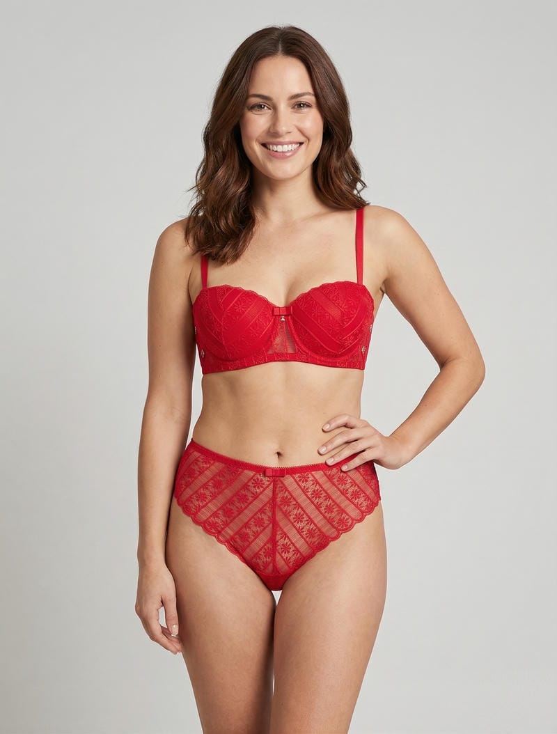 Insieme reggiseno e perizoma traforato in pizzo - Rosso