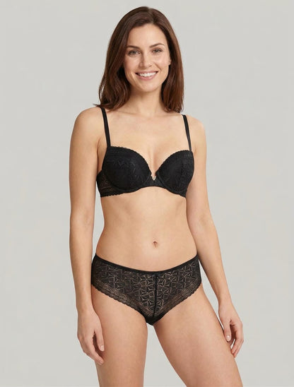 Set reggiseno e slip traforato e gioiello - Nero