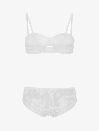 Ensemble soutien-gorge et culotte ajouré à bretelles strassées - Blanc - 2