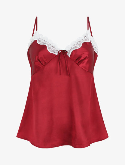 Ensemble caraco et short de pyjama satiné - Bordeaux - 1