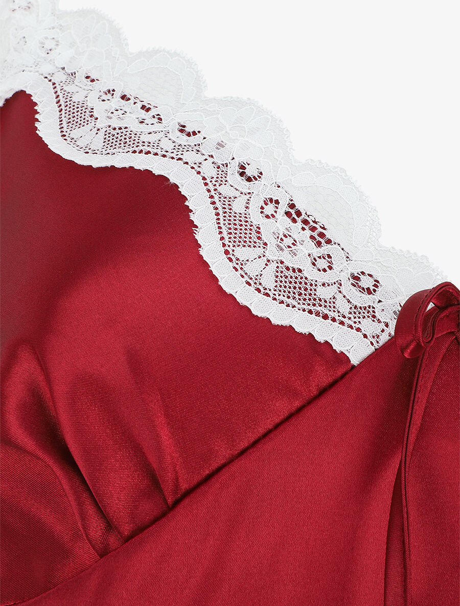 Ensemble caraco et short de pyjama satiné - Bordeaux - 3