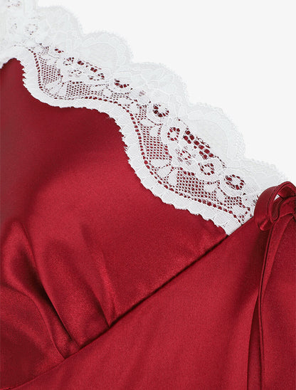 Ensemble caraco et short de pyjama satiné - Bordeaux - 3