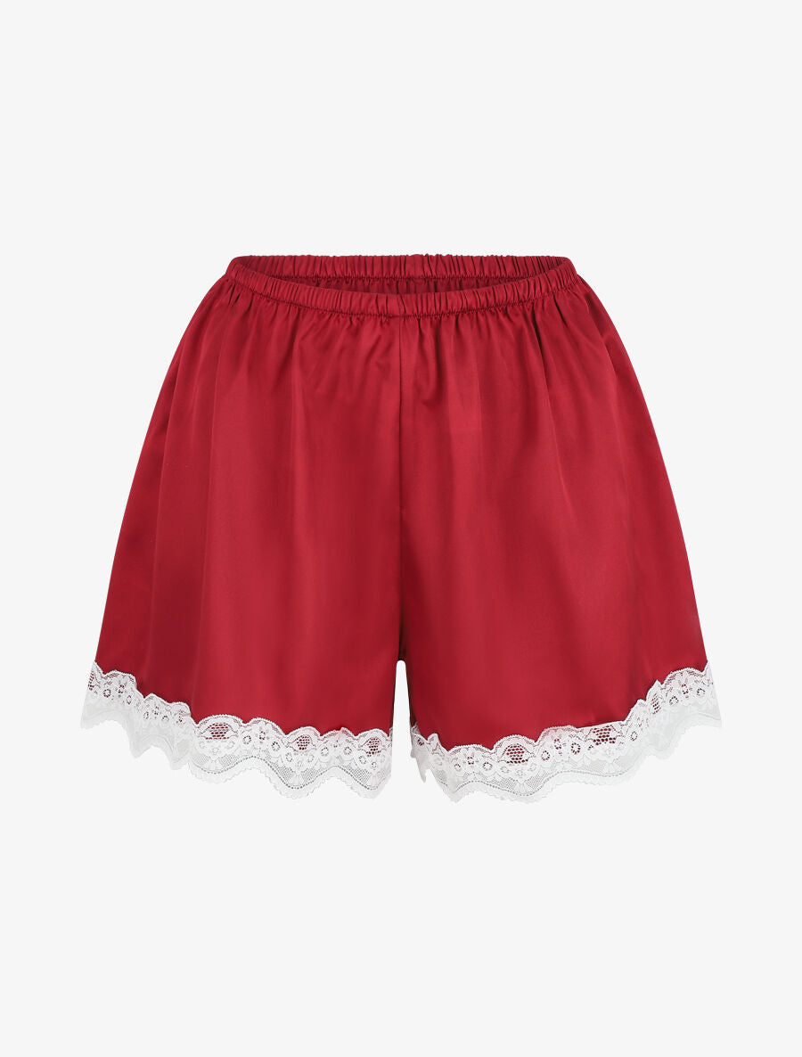 Ensemble caraco et short de pyjama satiné - Bordeaux - 4