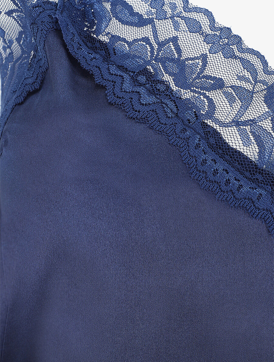 Ensemble caraco et short de pyjama à dentelle - Marine - 3
