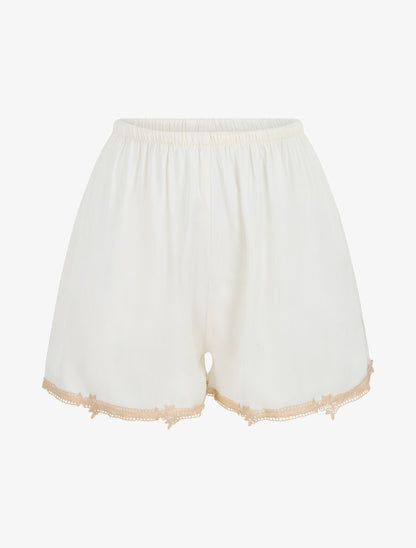 Ensemble caraco et short de pyjama satiné à dentelle - Blanc - 4