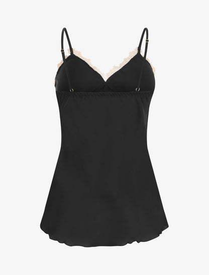Ensemble caraco et short de pyjama satiné à dentelle - Noir - 2