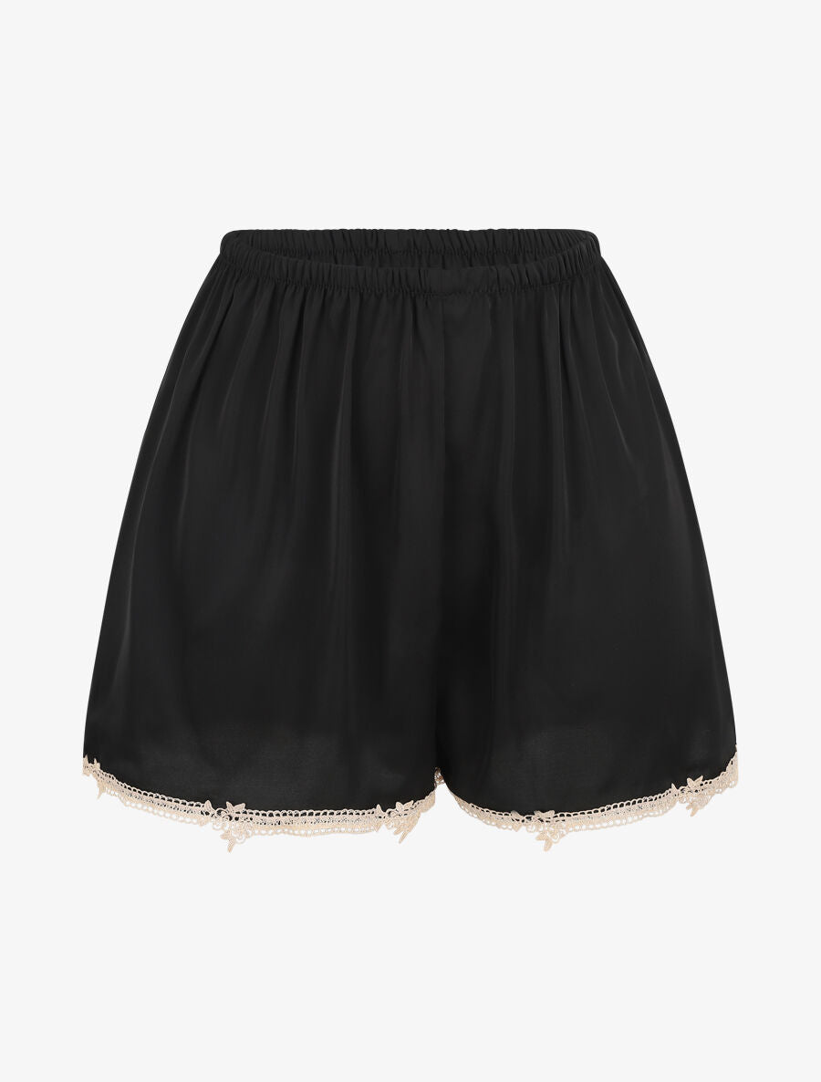 Ensemble caraco et short de pyjama satiné à dentelle - Noir - 4