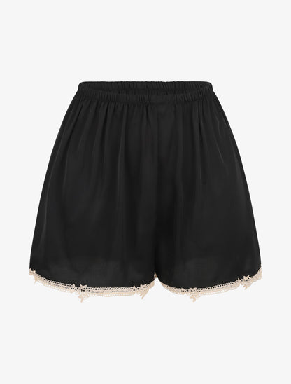Ensemble caraco et short de pyjama satiné à dentelle - Noir - 4