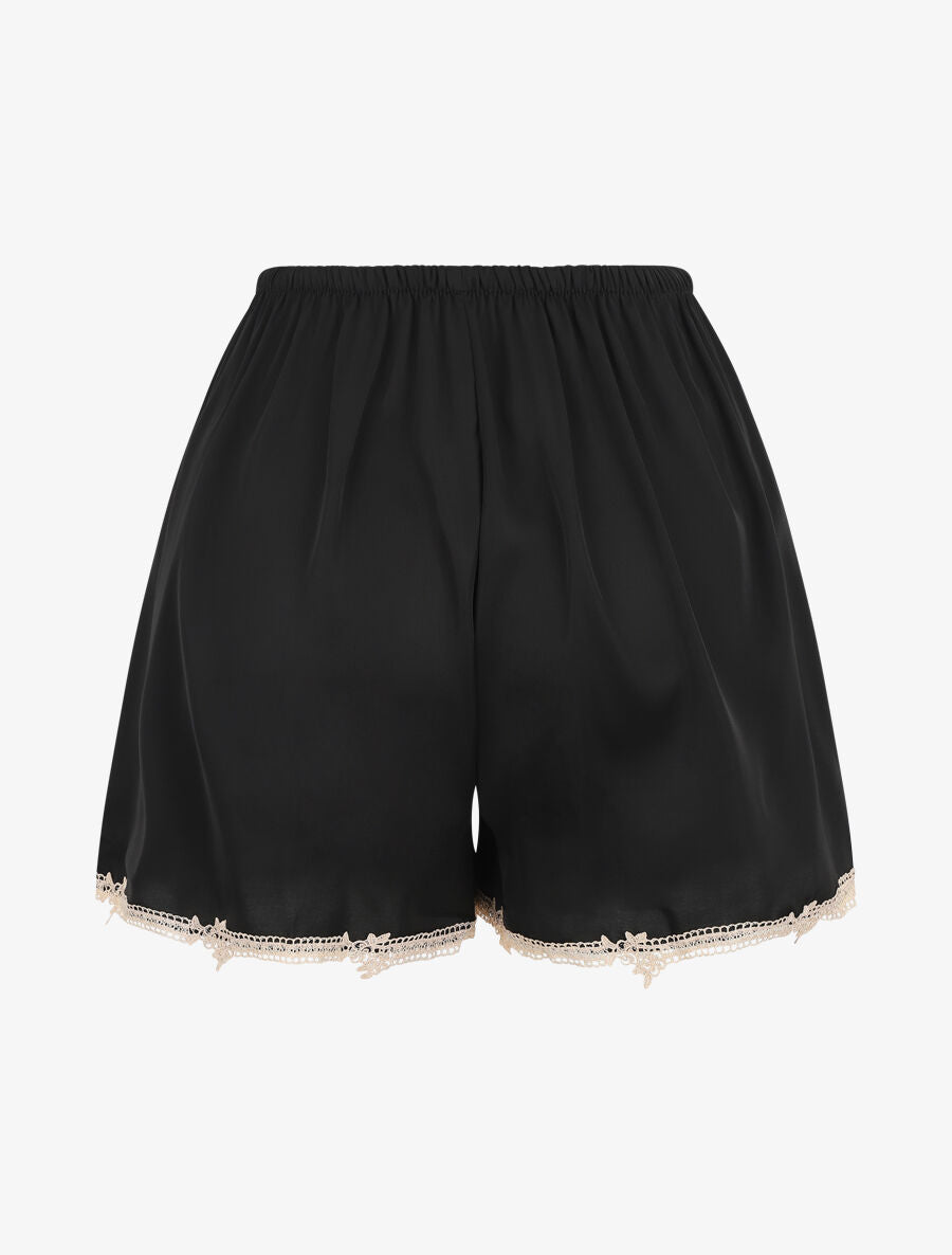 Ensemble caraco et short de pyjama satiné à dentelle - Noir - 5