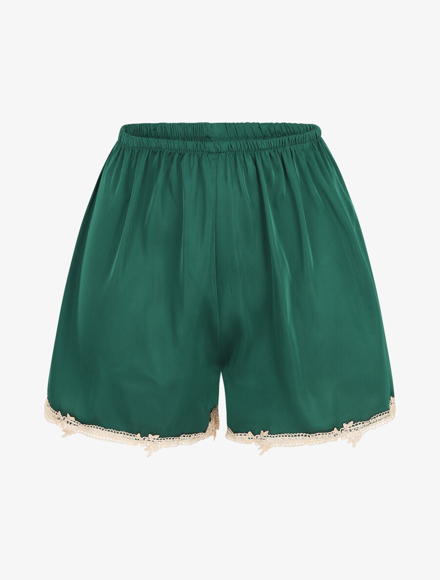 Ensemble caraco et short de pyjama satiné à dentelle - Vert foncé - 4