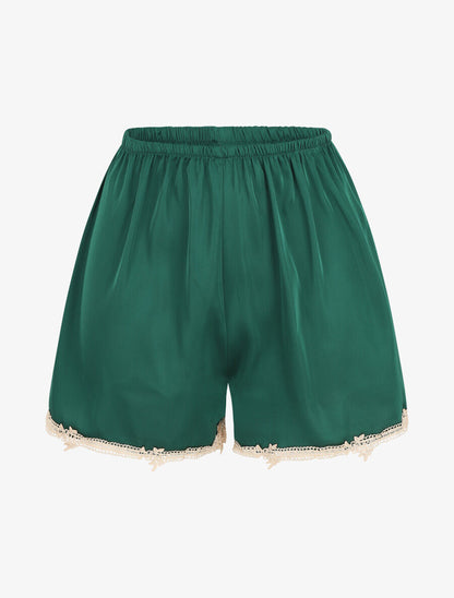 Ensemble caraco et short de pyjama satiné à dentelle - Vert foncé - 4
