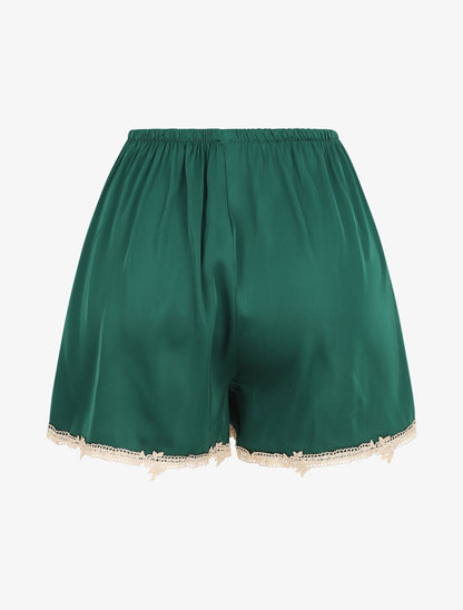 Ensemble caraco et short de pyjama satiné à dentelle - Vert foncé - 5