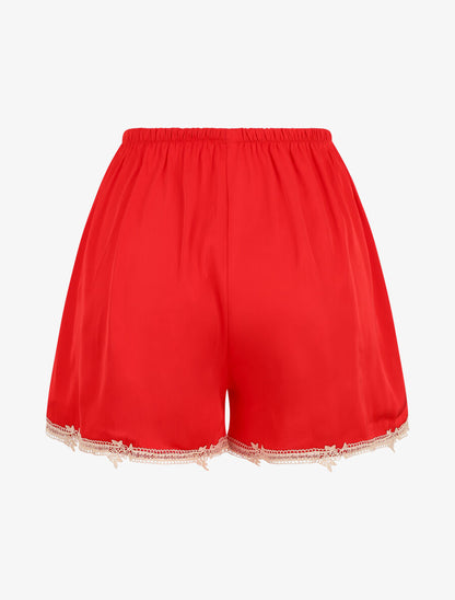 Ensemble caraco et short de pyjama satiné à dentelle - Rouge - 5