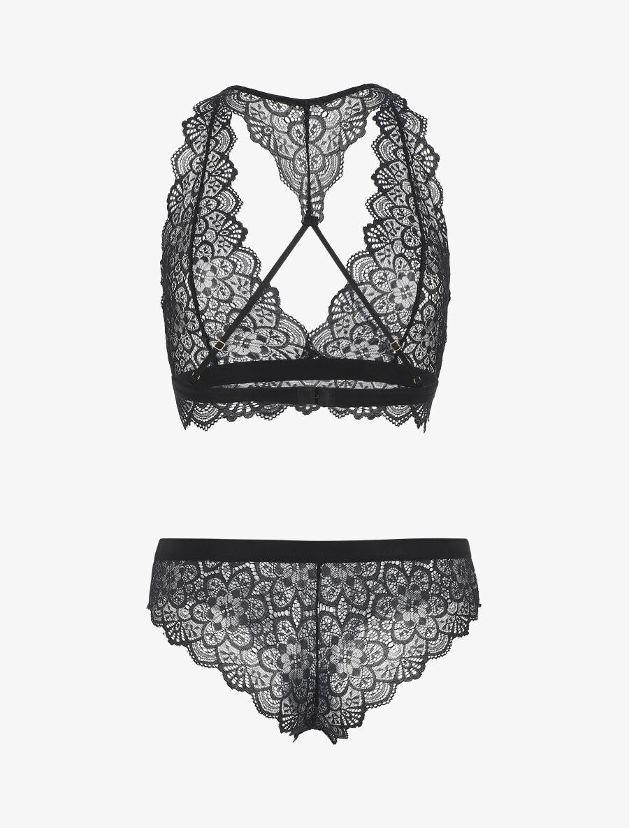 Ensemble soutien-gorge et shorty en dentelle - Noir - 2