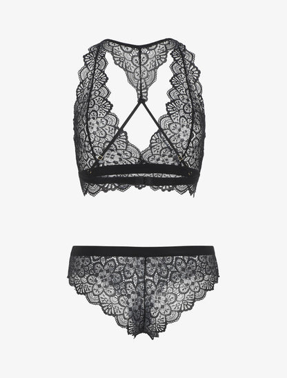 Ensemble soutien-gorge et shorty en dentelle - Noir - 2