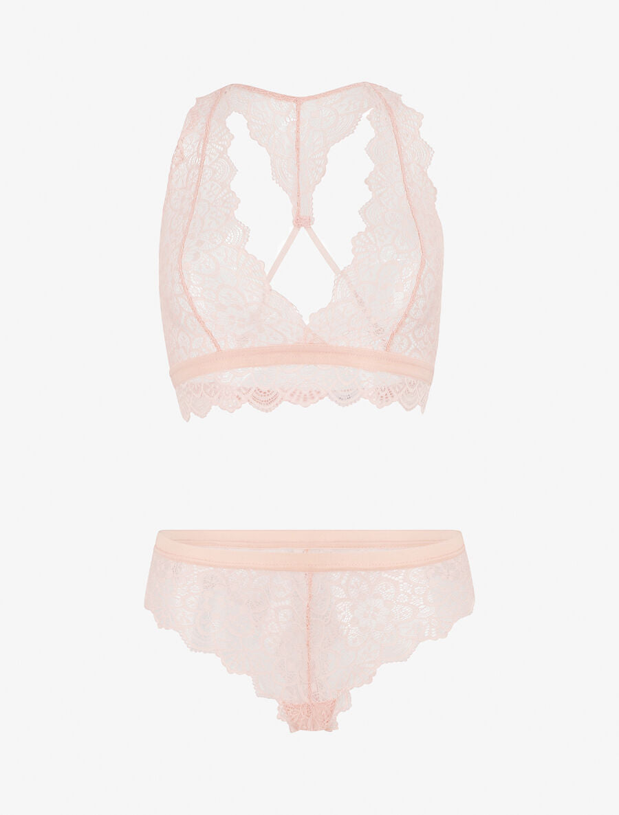 Ensemble soutien-gorge et shorty en dentelle - Rose - 2