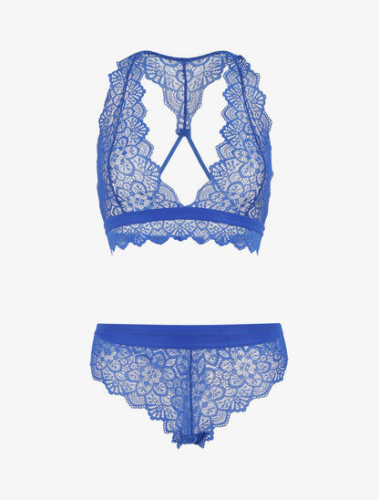 Ensemble soutien-gorge et shorty en dentelle - Bleu - 5