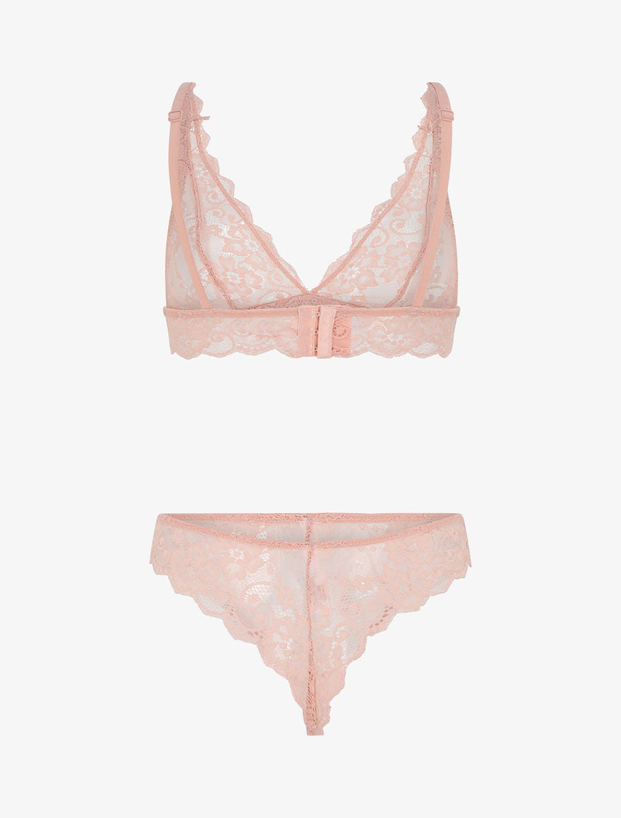 Ensemble soutien-gorge triangle et tanga en dentelle - Rose - 3
