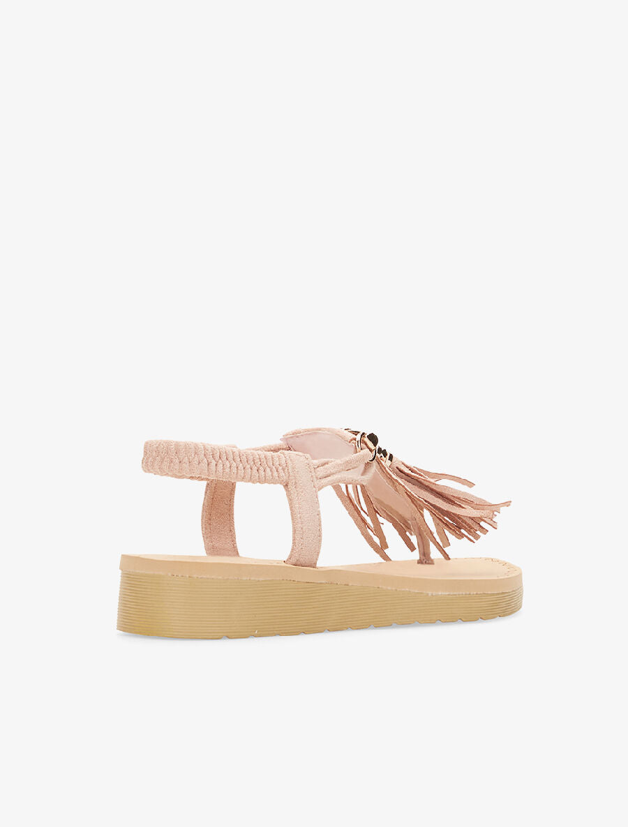 Tongs compensées à pompons - beige - 4