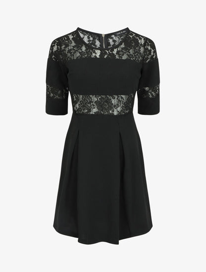 Robe patineuse à empiècements dentelle - Noir - 2