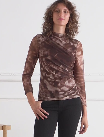 Top in tulle con stampa grafica - Marrone
