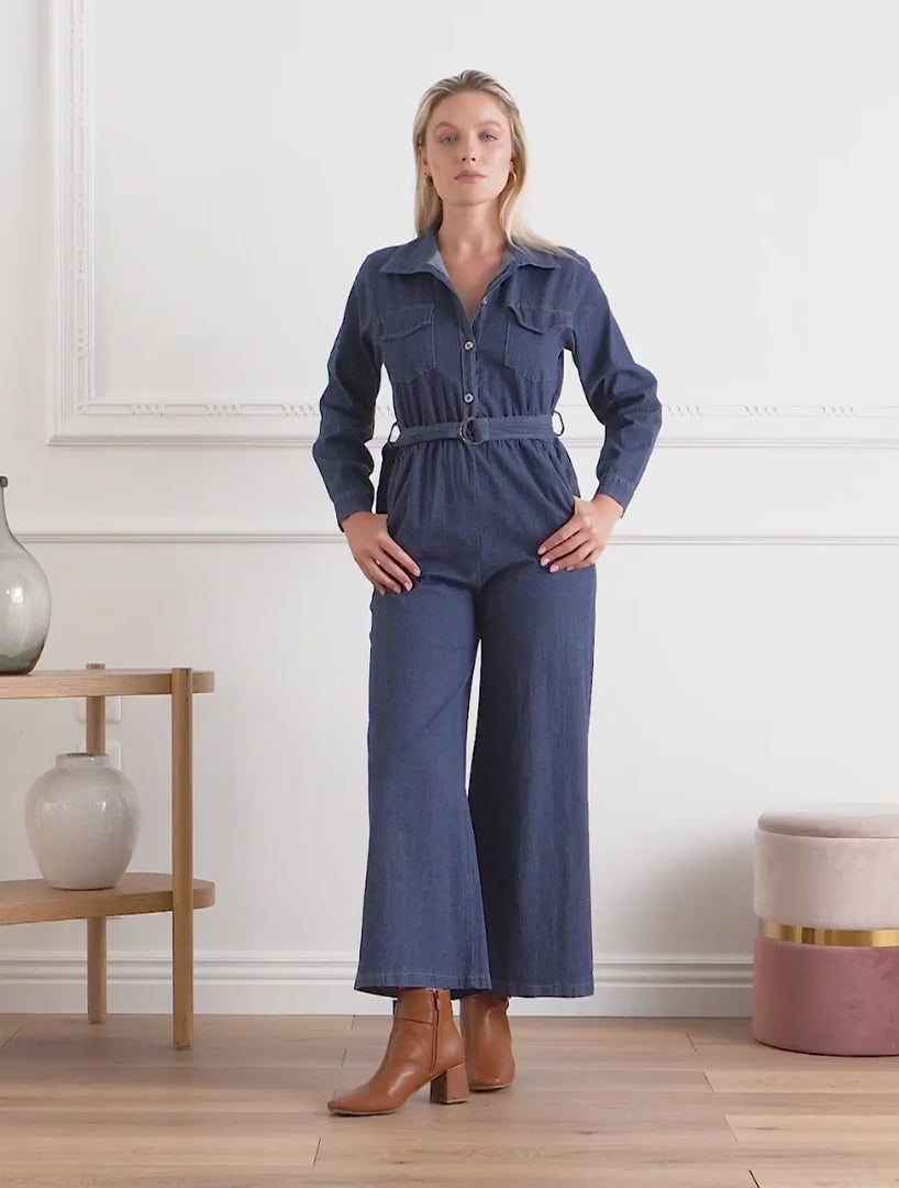 Tuta in denim con vita elasticizzata - Blu denim